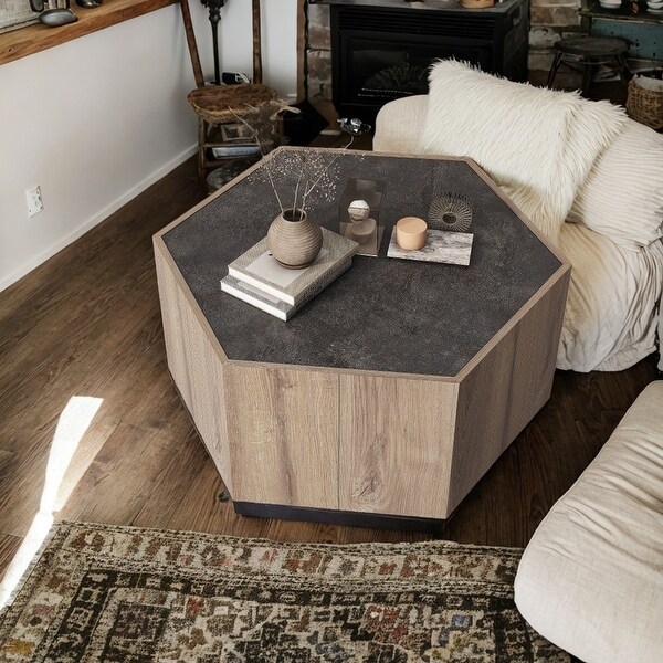 Hexagonal Retro Large Coffee Tables with Drawer, Corner Table for